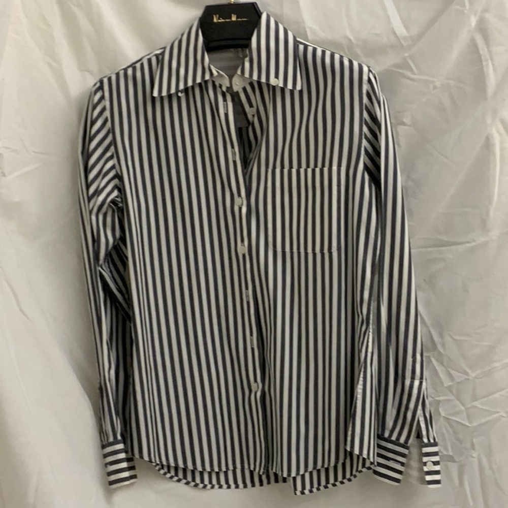 Up-scaled Gray and White Striped Cotton Button-down Shirt